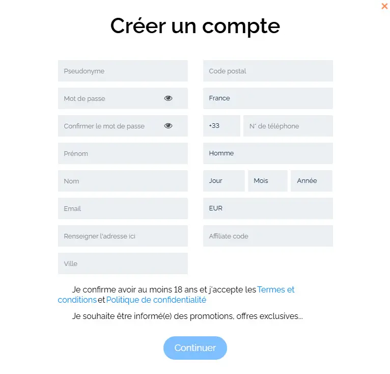 Processus d'inscription ENZO CASINO